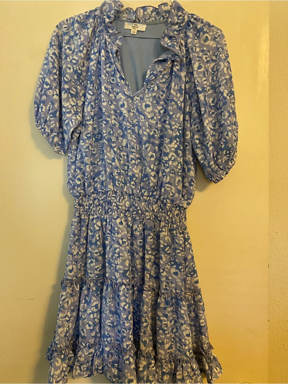 Light Blue Floral Tiered Ruffle Dress Entro size small